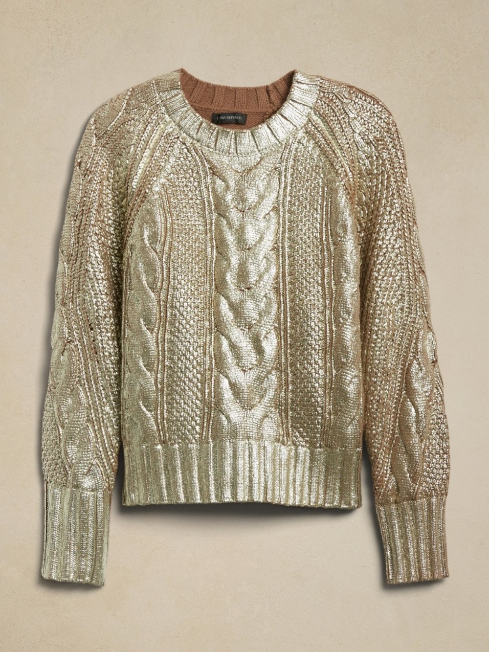 BANANA REPUBLIC Carmina Metalic Gold Cable Knit Sweater
